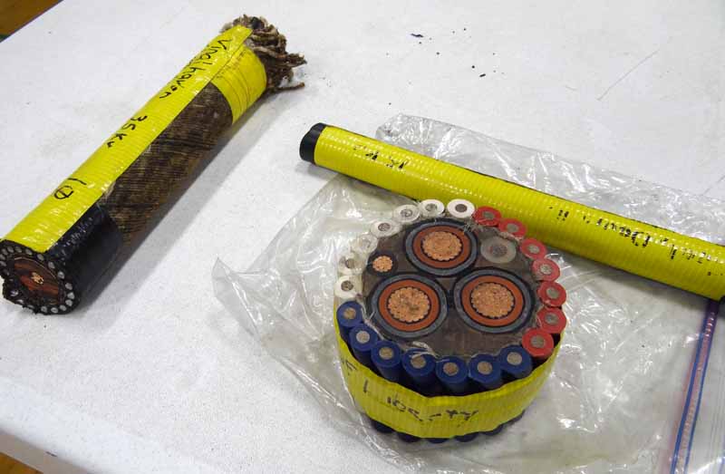 If the University of Maine and its associates receive federal, state and local approval, a cable such as the one on the lower right will rest on the rocky sea bed between Monhegan and Bristol. (Shlomit Auciello photo) UMaine floating turbine proposals - cables