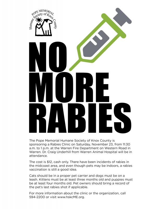 Rabies Clinic on Nov. 23rd at Warren Fire Department | PenBay Pilot Rabies Clinic on Nov. 23rd at Warren Fire Department | PenBay Pilot