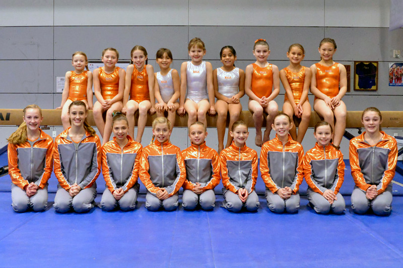 Gymnasts gathered for a group photo prior to the start of Saturday’s Mock Meet at the North Atlantic Gymnastics Academy in the Pen Bay YMCA. (Photo by Ron Hawkes)