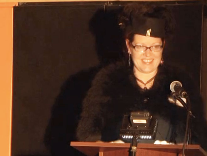 Kathleen P. Brown, a professional theatrical costume designer, was one of the Pecha Kucha Rockland artists featured Nov. 15. (Screenshot courtesy Pecha Kucha)