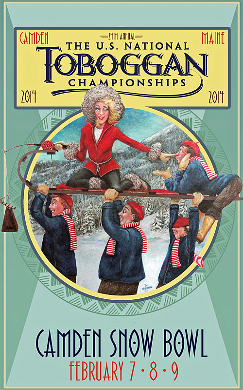 The 2014 U.S. National Toboggan Championships poster, created, painted and designed by Ben McGinnis of Hope.