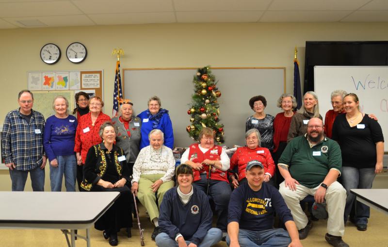 Waldo County dispatchers and almost all of their Friendly Callers. Dispatchers include Katie Dakin, Mike Larrivee, Misty Lewis, Stephanie Lunt, Matt Varney, Andy Cardinale and Director Owen Smith. Participants include Shirley Bessey, Irmagard, Alonzo, Dorothy Gordon, Betty, Fenalyn, Margaret, Lorraine, Ida Jean, Joyce Thompson, Actnea Gaudette, Barbara Kue and Dorothy Mellsren. (Photo by Lynda Clancy)