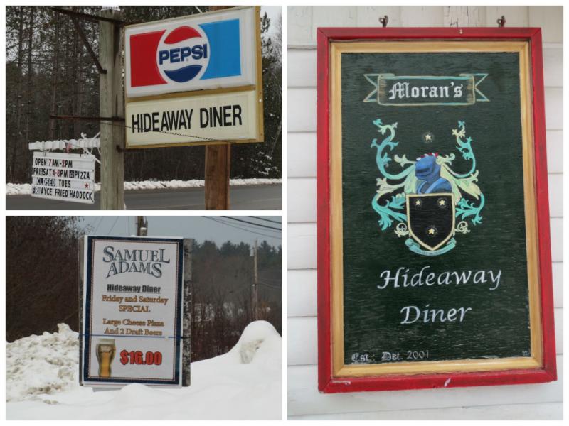 A family stands next to the front door of Hideaway Diner, which also serves beer and wine.