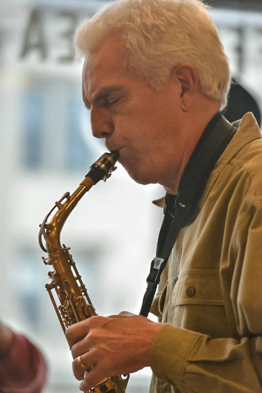Bryan Jones of Thomaston was amazing on the saxophone at Highlands Coffee House recently. (Photo by Ron Hawkes)