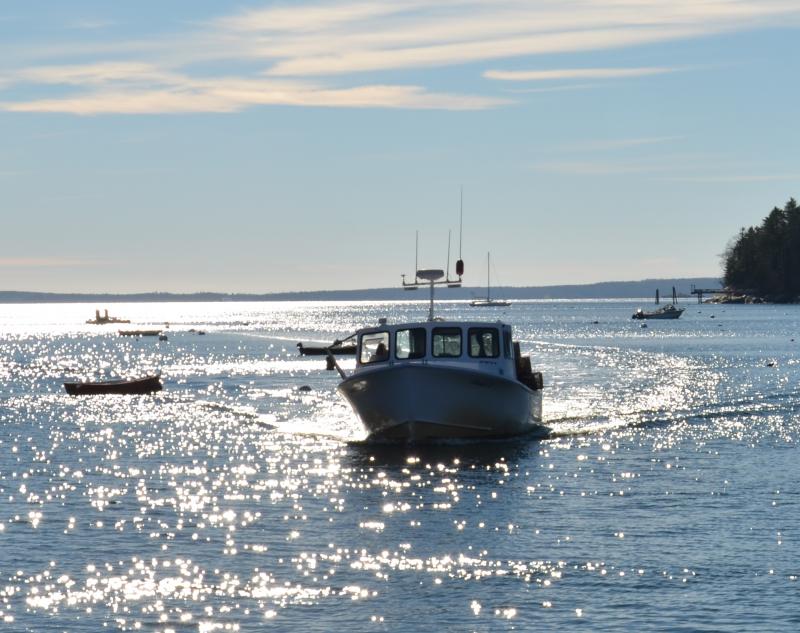 On a day in late November, the air was almost balmy, and the seas quieted down following days of blustery weather. (Photo by Lynda Clancy) lobster boats Rockport Harbor Maine