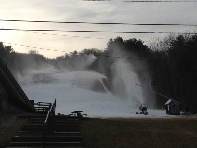 The Camden Snow Bowl has been making snow since Dec. 8. Then Mother Nature delivered a foot of snow Dec. 15 and with another six inches on the way for Dec. 17, the mountain should be more than ready to open for the season three days later, on Friday, Dec. 20. If things stay cold, the Snow Bowl hopes to have the chairlift running by the day after Christmas, Dec. 26. (Photo by Lynda Clancy)