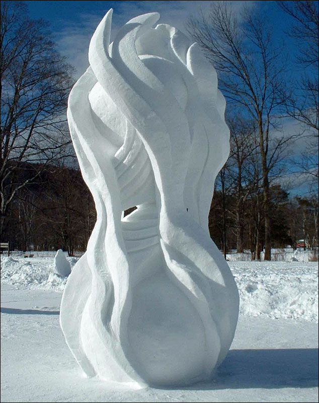 This year’s Winterfest will include one-of-a-kind snow sculptures around Camden. This sculpture, ‘Cold Fusion,’ by Sandy Moore and Doug Roncarati, is a sample of the kind o sculpture artists will be creating.
