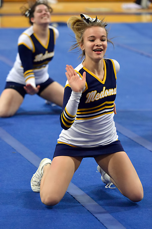 Medomak’s Cassie Dever is all smiles during Thursday’s performance. (Photo by Ron Hawkes)
