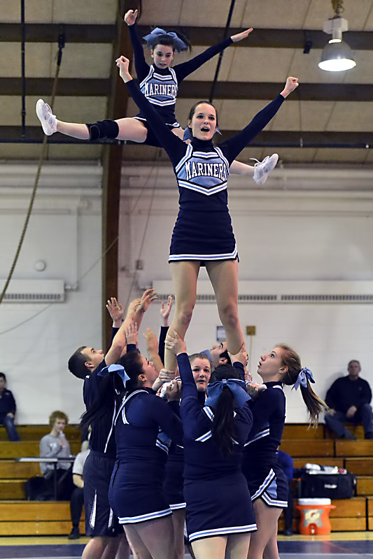 Oceanside’s Charlotte Strong-Ames, front and high flyer Kaydin Fredrick, back, brought a few gasps from the audience as to how high Fredrick went up. (Photo by Ron Hawkes)
