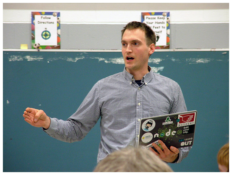 Garrett Wilkin, who served on the stakeholder committee when RSU 3 was considering closing Monroe Elementary School two years ago, was among a number of speakers on Monday who saw the current school closure proposals as short-sighted. (Photo by Ethan Andrews)