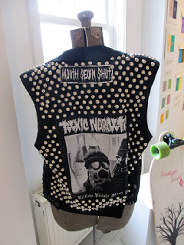 The studded jacket he designed on display at the Center for Contemporary Maine Art. (Photo by Kay Stephens)