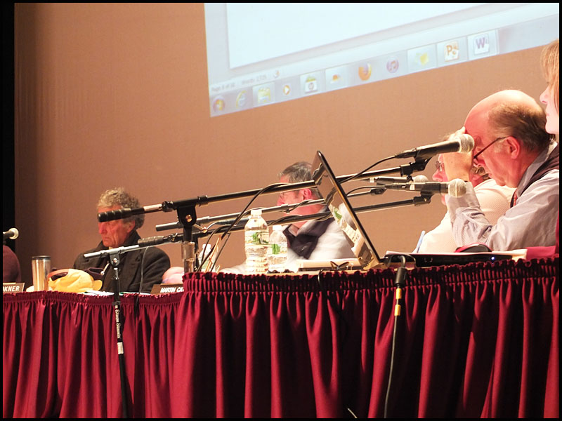 Members of the Camden Select Board put on ties for this public hearing. (Photo by Chris Wolf)