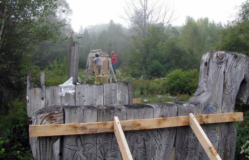WORK CONTINUES on some of the large artworks outside Langlais’ studio in Cushing. Courtesy of Kohler Foundation