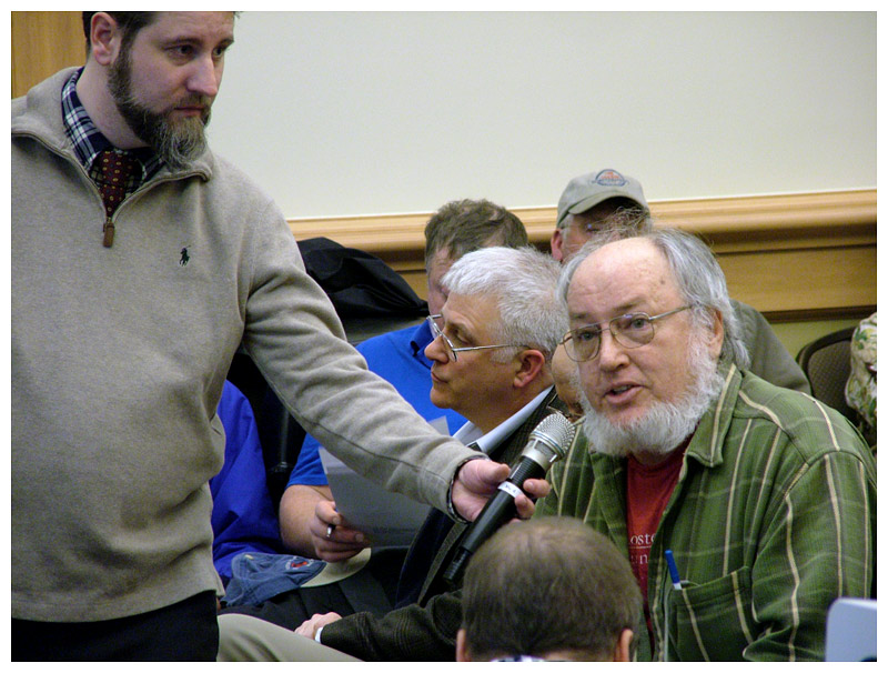 Environmental advocate Ron Huber of Searsport questions the conclusion of federal officials that the sediment to be dredged from Searsport Harbor is essentially clean. “We’ve heard that before,” he said. (Photo by Ethan Andrews)