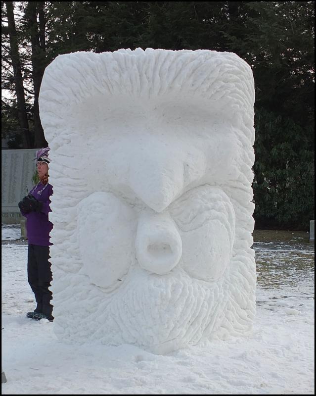 A snow carving in the Village Green. (Photo by Chris Wolf)