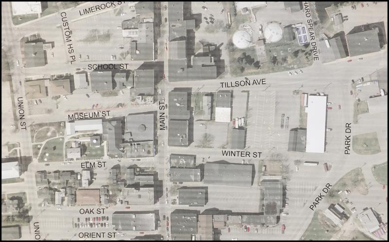 Google map of downtown Rockland showing side streets selected for improvements.
