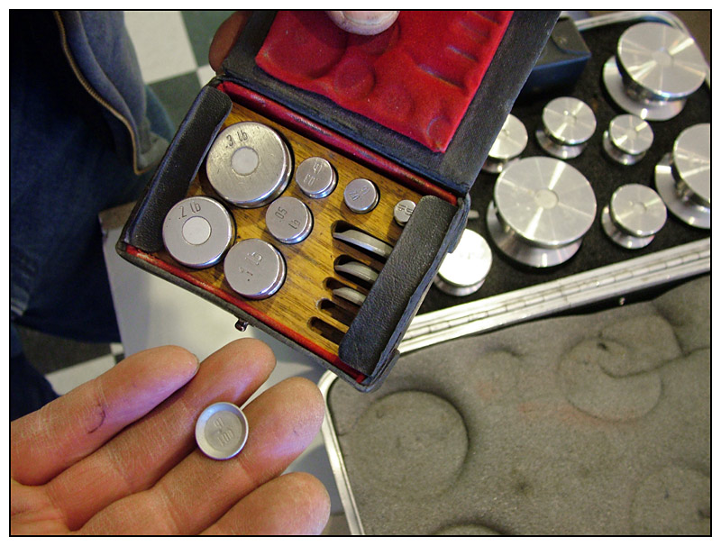 At the other end of the scale, a small set of weights allows for fine measurement. (Photo by Ethan Andrews)