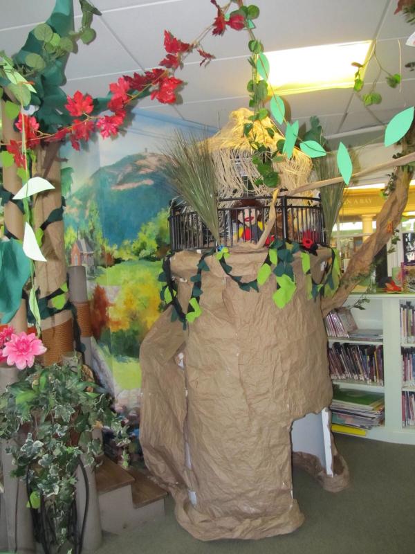 The lighthouse transformed into a treehouse, complete with a hanging moneky inside. (Photo by Kay Stephens)