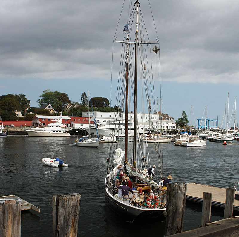 Known well for their buff canvas hats and the low rumble of the muffler on their pretty little schooner’s engine, Jack and Barbara Moore have been fixtures in Camden Harbor for 30 years, when for each of those summers they offered tourists and locals alike a chance to get on Penobscot Bay aboard their schooner, Surprise. (Photo by Holly S. Edwards)