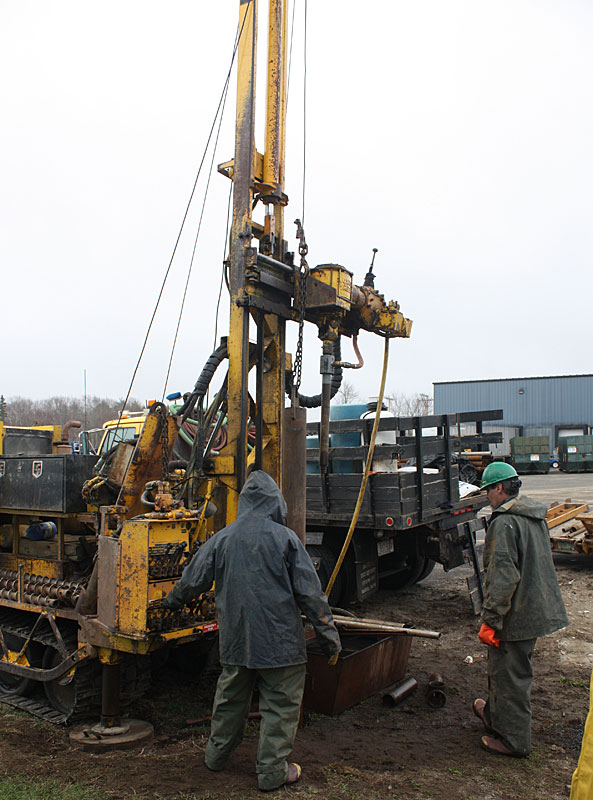 Core sample drilling during the week of April 14 provided a definitive location of the gut that spans between the north and south quarries at the MCSWC Transfer Station on Union Street in Rockport. (Photo by Holly S. Edwards)