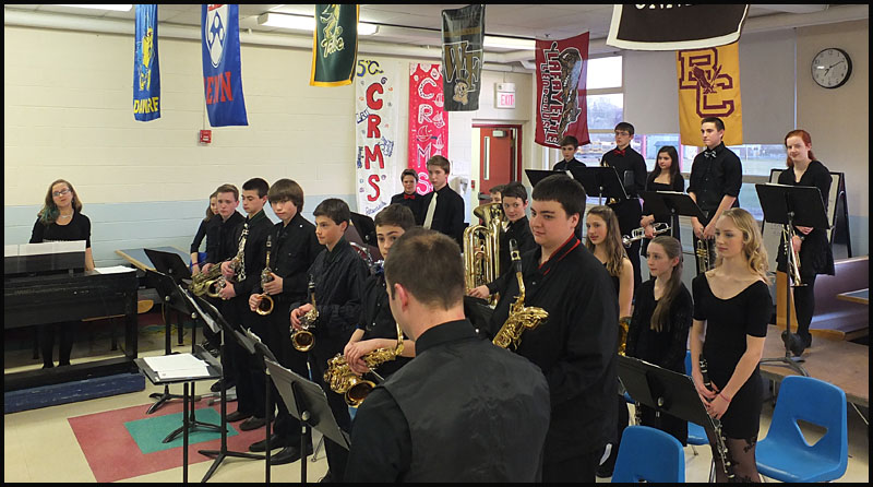 The Camden-Rockport jazz band performs at the April 16 SAD 28 School Board meeting. (Photo by Chris Wolf)
