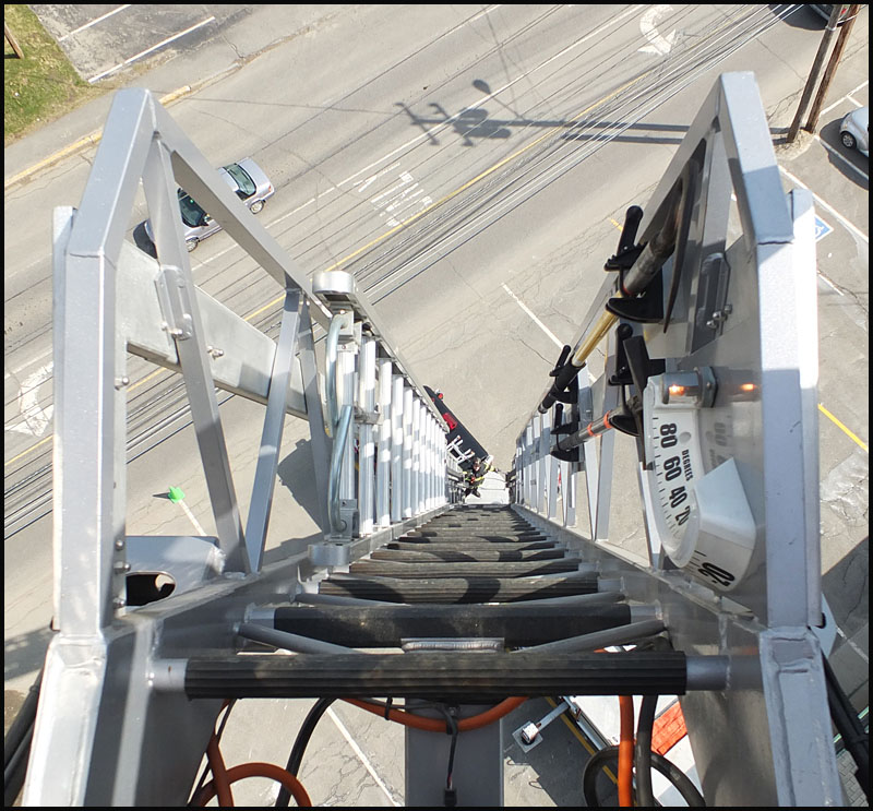 Looking down from tower basket.
