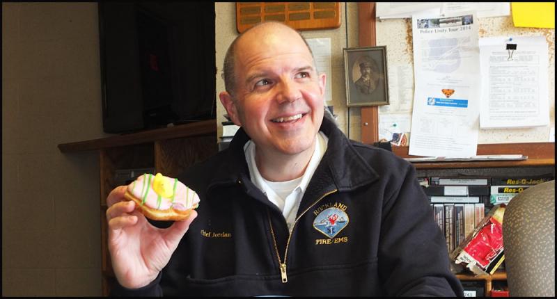 Rockland Fire Chief Charlie Jordan with his favorite food. Marshmallow Peeps. "I've been addicted to them ever since I was a kid," he said.