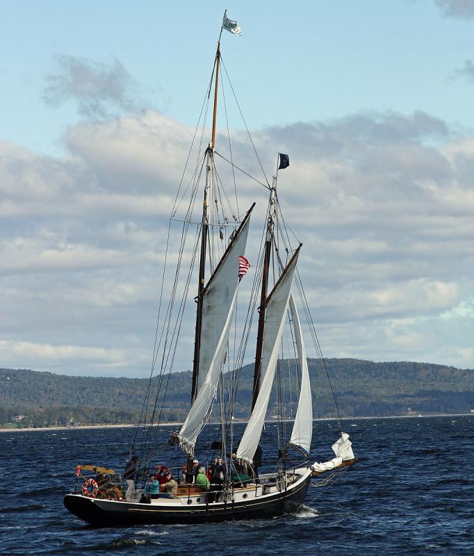 The schooner Surprise heads out of Camden Harbor and across Penobscot Bay on a fine fall day, Sept. 26, 2013. (Photo by Holly S. Edwards)