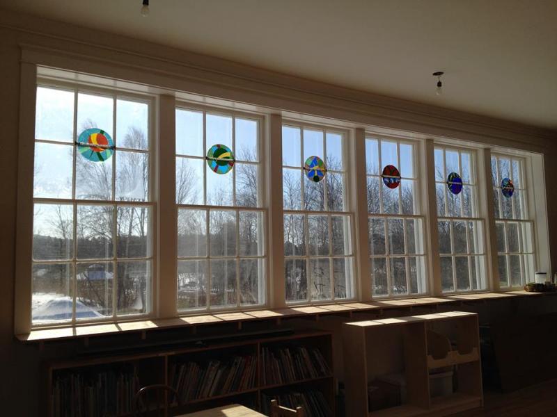 Artist Janet Redfield made the beautiful stained glass pieces for the library windows. (Photo courtesy Lincolnville Community Library)