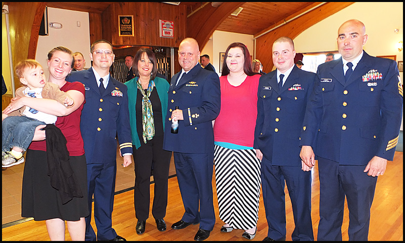 From left, Kathleen and Wesley Smith, Jerry Smith, Jen Herschaft, Victor Herschaft, Ashley Nichols, Mathew Nichols and Chief Mathew Deane.