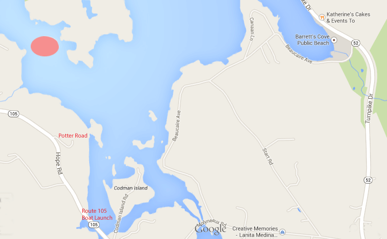 The red circle is the area searchers were working in to find the missing rower.