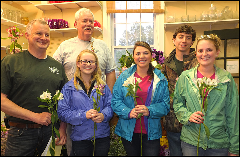 Deliver drivers for Mother's Day left to right: Camden Fire Chief Chris Farley, Rockport Police Chief Mark Kelley, Elizabeth LeMar, Morgan Farley, Charlotte LeMar, David Richards.