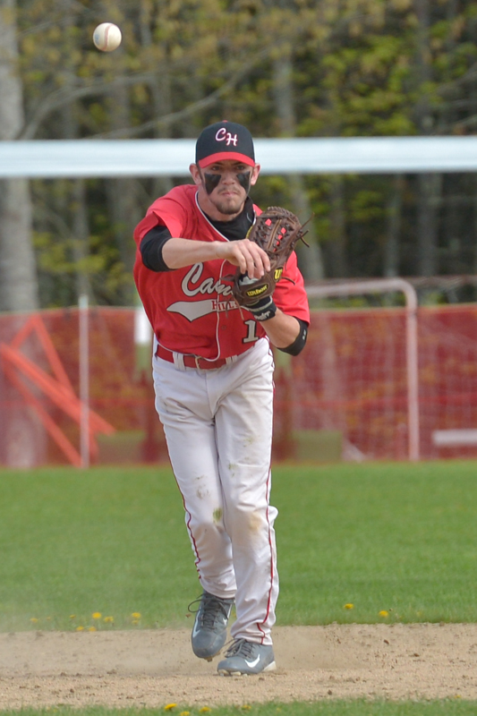 Camden Hills’ Aubrey Pennington makes a nice play on a hard-hit ground ball to shortstop. (Photo by Ron Hawkes)