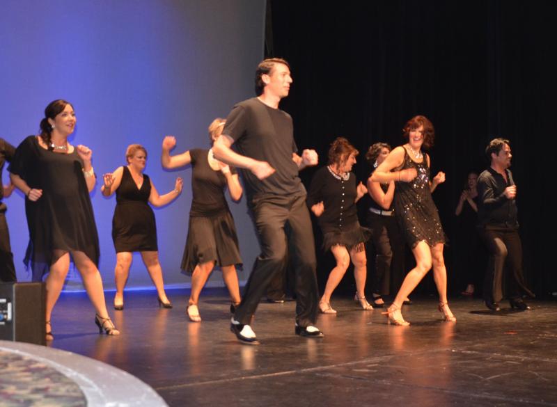 With enthusiasm, dancers took the stage at the Camden Opera House May 9 for a grand opening of the sixth annual Dancing with Local Stars, a fundraiser for Wayfinder Schools (formerly the Community School). (Photo by Lynda Clancy)