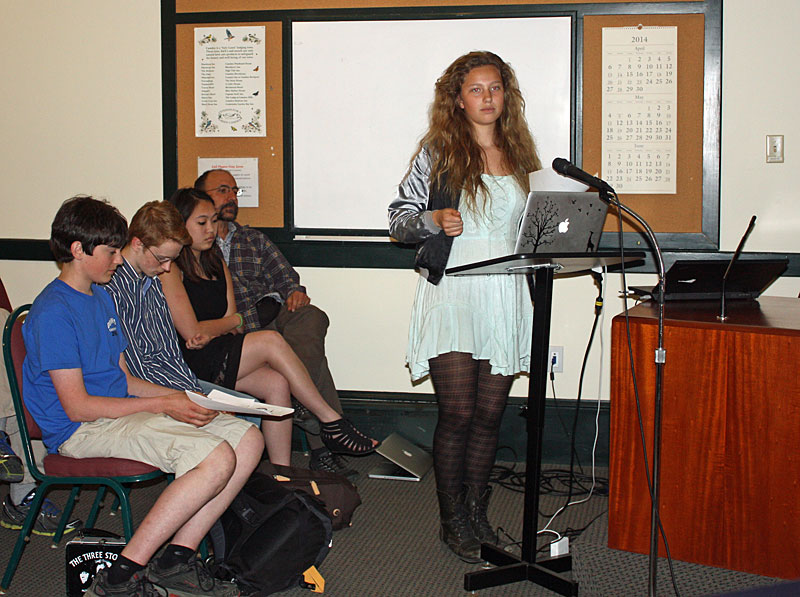 Seated from left, Jesse Dunn, Jerin Brooks, Heather Dumond, Peter Kalajian and Louisa Crane (standing). (Photo by Holly S. Edwards)