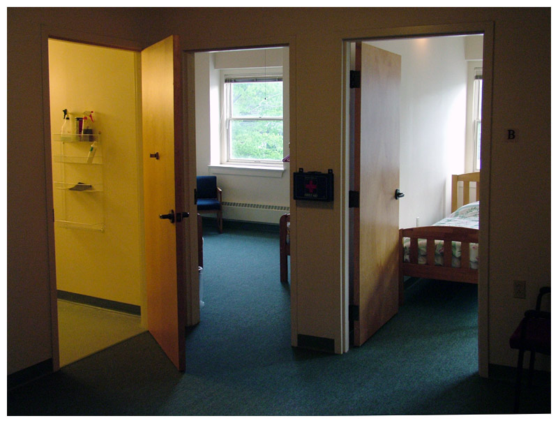 Suites and other dormitory-style boarding rooms added by National Theater Workshop of the Handicapped have appealed to veterans groups looking at the building. (Photo by Ethan Andrews)