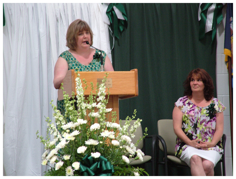 Mount View High School Principal Cheri Towle addresses students and family members.