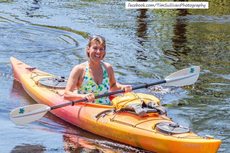 Lynn Anderson-Snow chooses to go solo on the kayak.