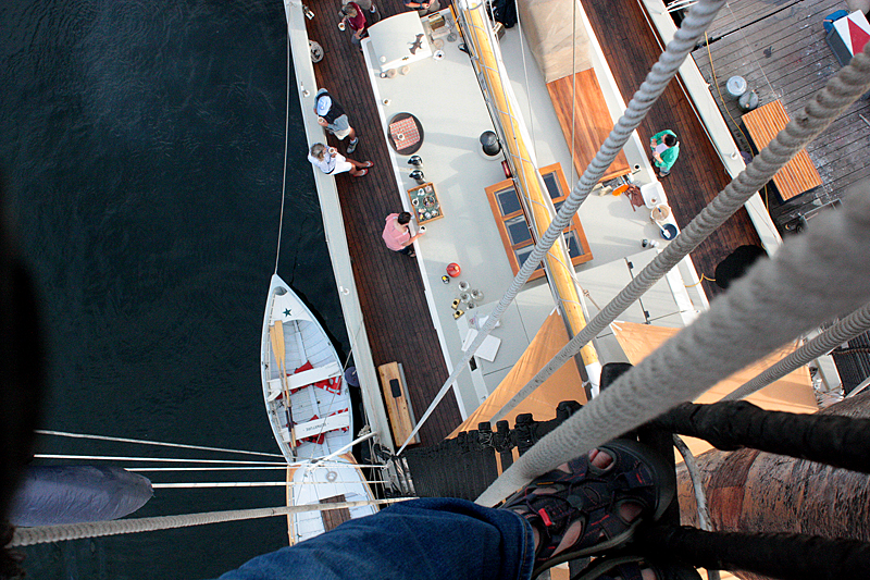 The view below, to the deck of Mary Day, where hot coffee was being served and breakfast would soon follow. (Photo by Holly S. Edwards)