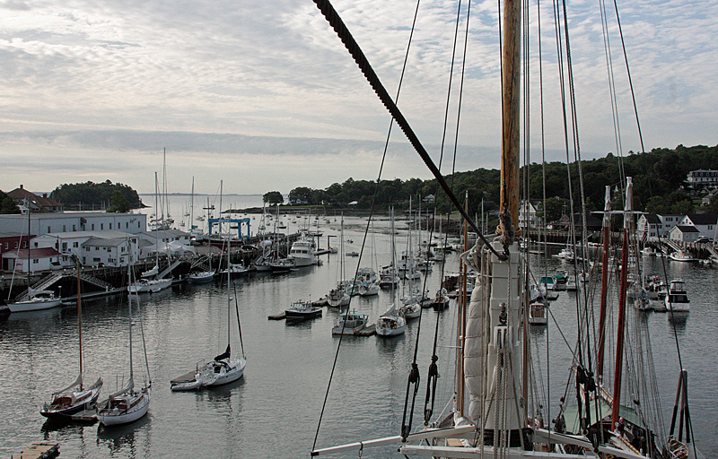 Looking across Camden Harbor from up on the mast of the schooner Mary Day. (Photo by Holly S. Edwards)