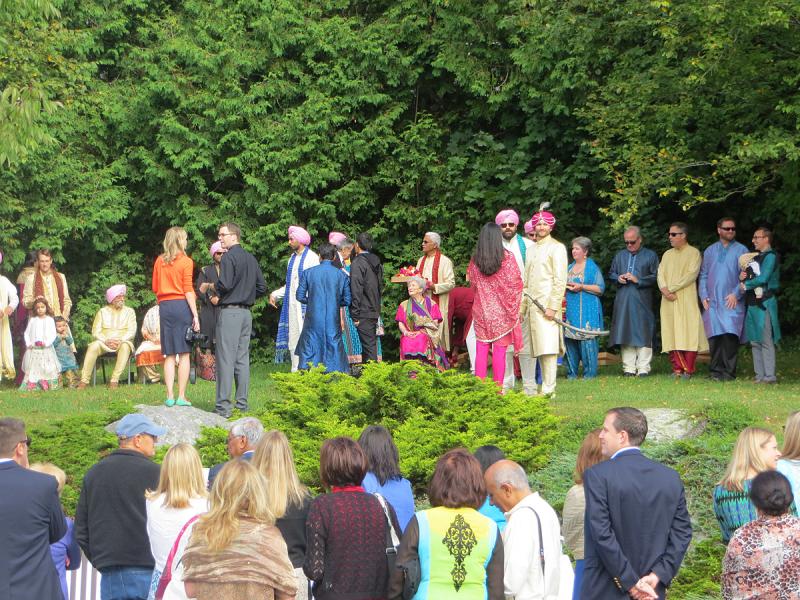 A gathering of families in Goodridge Park in Rockport Village before the formal wedding ceremony, which was held Saturday morning in Union Hall. (Photo by Richard Anderson)