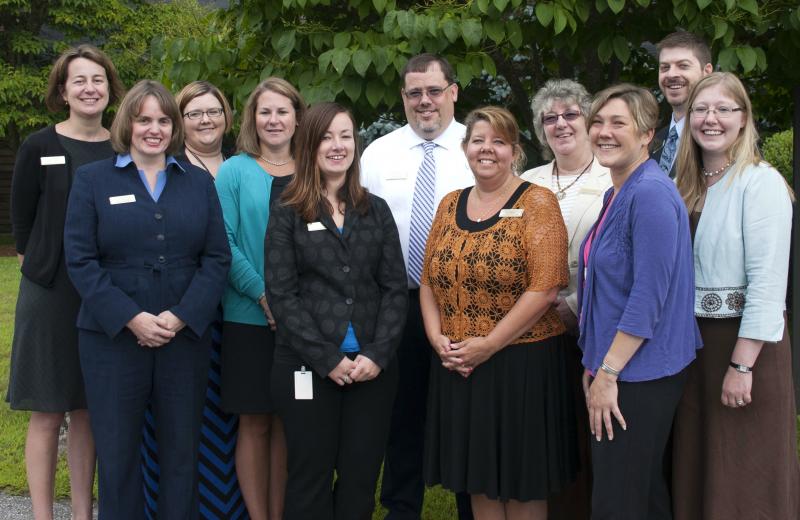 Camden National Bank recently announced several employee promotions, including eight employees to officer and assistant vice president levels, and a few promotions to the vice president and senior vice president levels. Pictured (left to right) are: Aline Taylor, vice president, retail sales; Cynthia Bergin, assistant vice president, Brewer; Natalie Dame, commercial administration officer; Elizabeth Winslow, assistant vice president, Portland/Kennebunk; Penny Johnson, loan servicing officer; David Ackley, senior vice president, senior information and corporate security officer; Tena Wallace, retail banking officer; Marcella Eldridge, assistant vice president, Corinth/Milo; Betsy Maguire, education officer; Jordan Betts, vice president, commercial portfolio manager; and Christy Bendtson, assistant vice president, human resources.