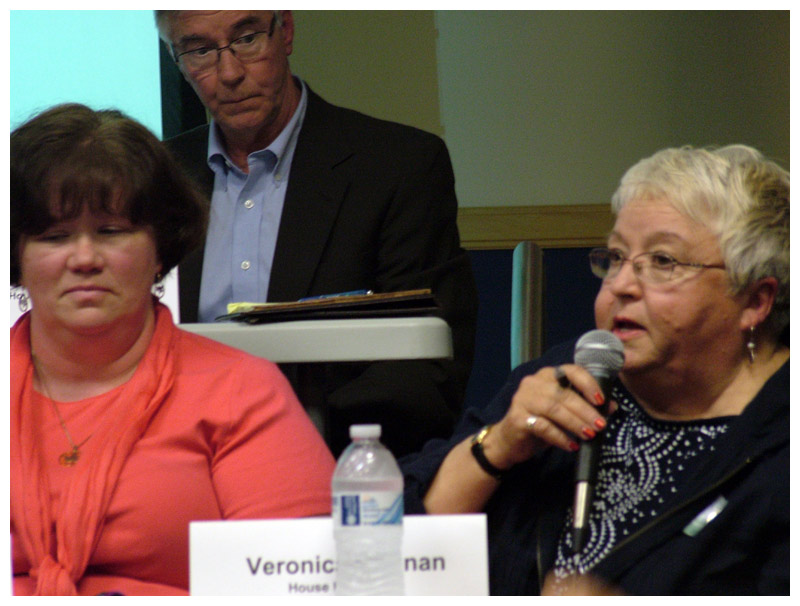 Veronica Magnan, right, responds to a question. Also pictured are MaryAnne Kinney and Peter Weston. (Photo by Ethan Andrews)