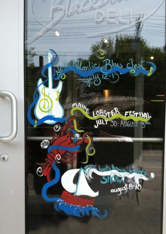 Some of Elizabeth McKinney’s window work for the North Atlantic Blues Fest. Photo courtesy Elizabeth McKinney)