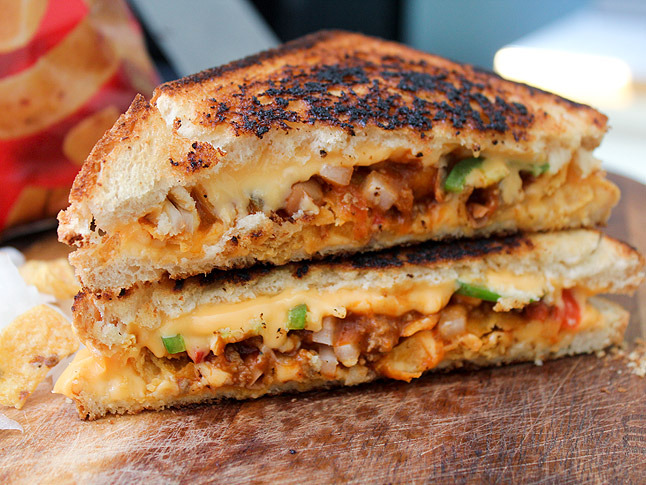 Frito Pie Frilled Cheese sandwich, something Malcolm Bedell created in writing his food blog, ‘From Away.’ (Photo courtesy of ‘Wich Please)