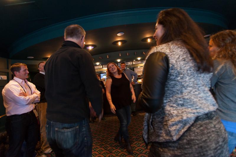 Flehinger’s improv workshop in the lobby of the Strand Theater. (Photo courtesy Mark Dawson)