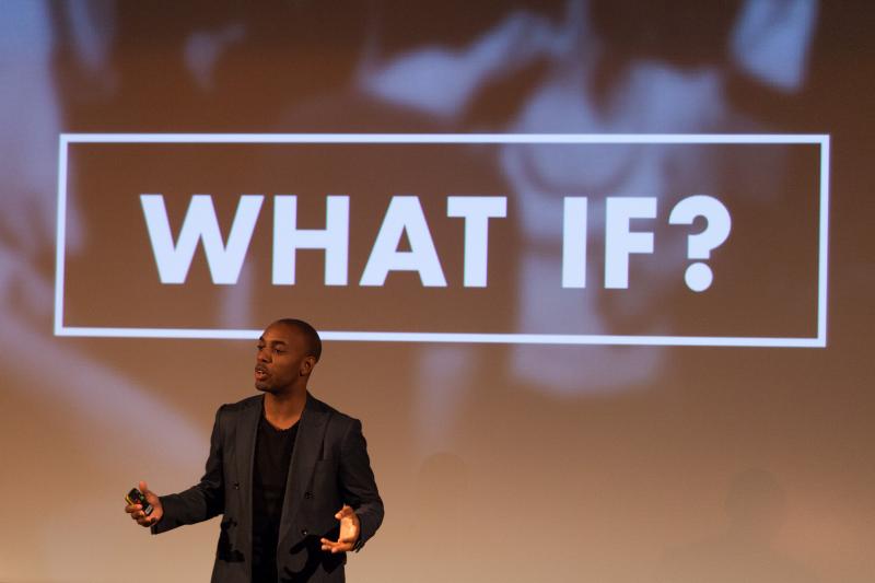 Keynote speaker Casey Gerald, co-founder and CEO of MBAs Across America, on the road trip that changed his life. (Photo courtesy Mark Dawson)