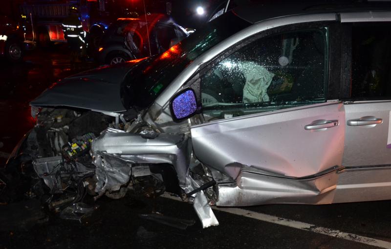 The Dodge’s front end was totaled. (Photo by Lynda Clancy)