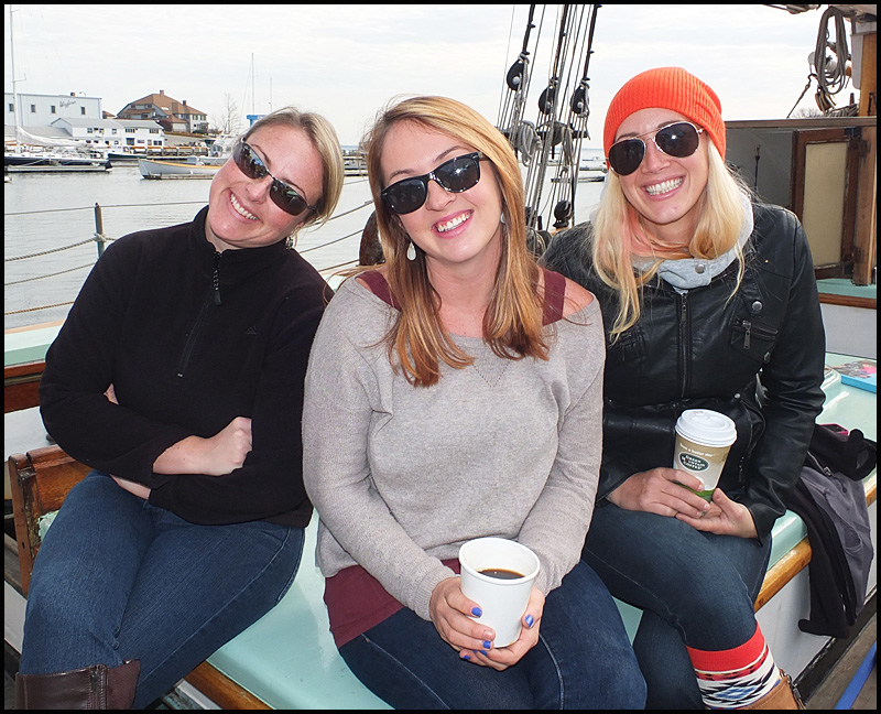 Sarah Harlow, Simone Gomes and Janelle Dishner stopped by to wish their favorite schooner a safe sail to Key West.