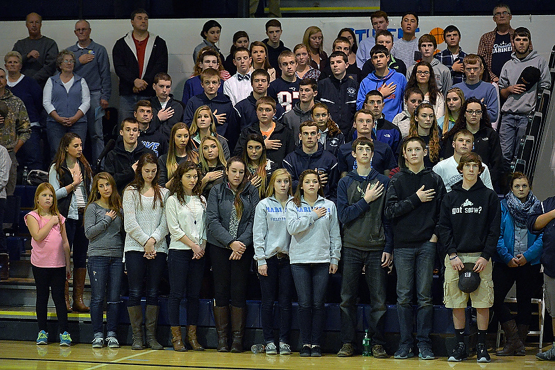 A large and loud student body turned out to support both the junior varsity and varsity teams in their season openers. (Photo by Ron Hawkes)